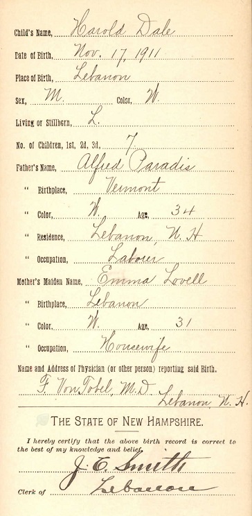 Birth record