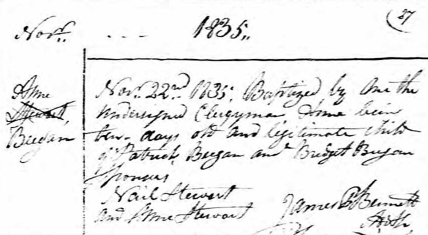 Ann Beegan baptism, 1838